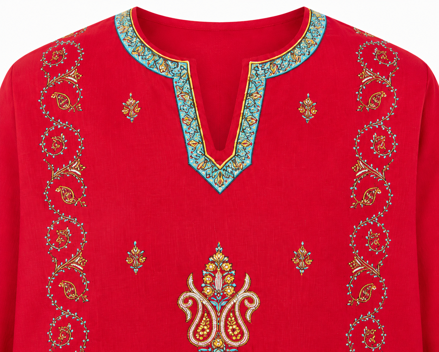 Noor : Sozni embroidery summer kurti | Red
